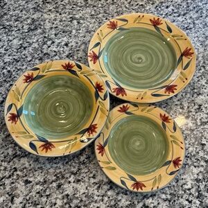Pier 1 Green and Yellow Floral Dinnerware Set